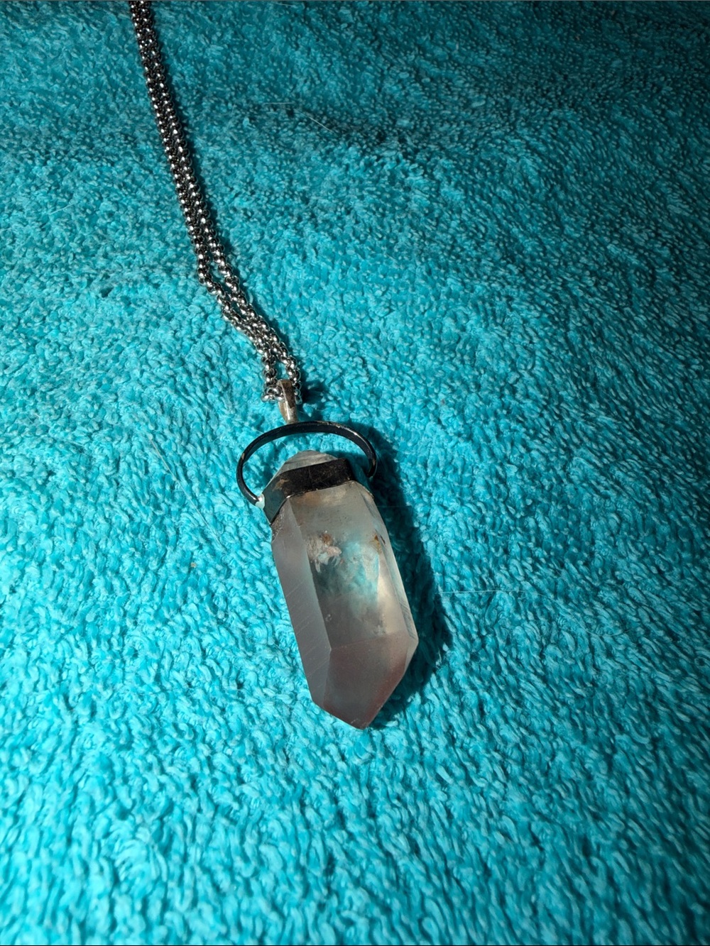 Clear Quartz Point Pendant Necklace - Silver Tone